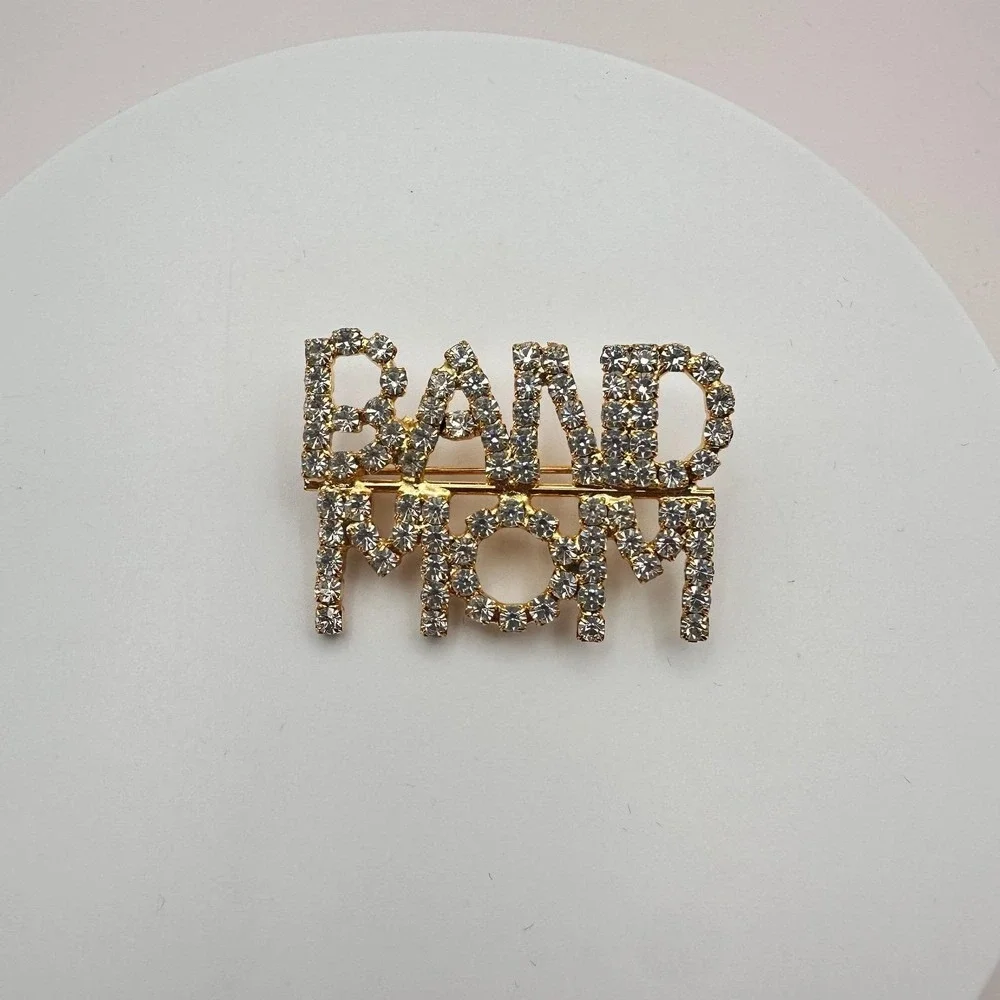 Vintage Y2K Band Mom Gold Tone Rhinestone Brooch Pin‎ Women's Classic Jewelry